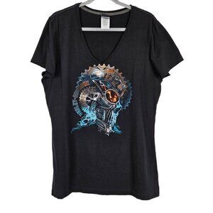 Harley-Davidson Black Gear Skull Graphic V-Neck T-Shirt XXL